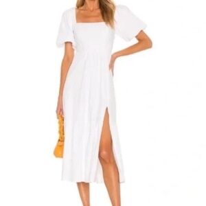 Astr White coquette Puff Sleeve Midi Sundress